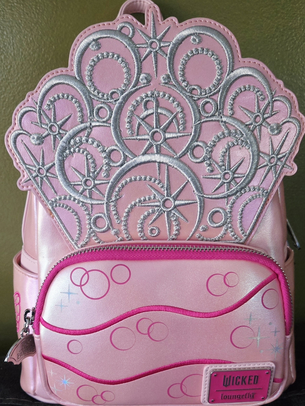 Loungefly Pink Metallic Backpack with Silver Embroidery
